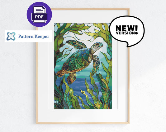 Stained Glass Ocean Collection Sea Turtle Cross Stitch Chart