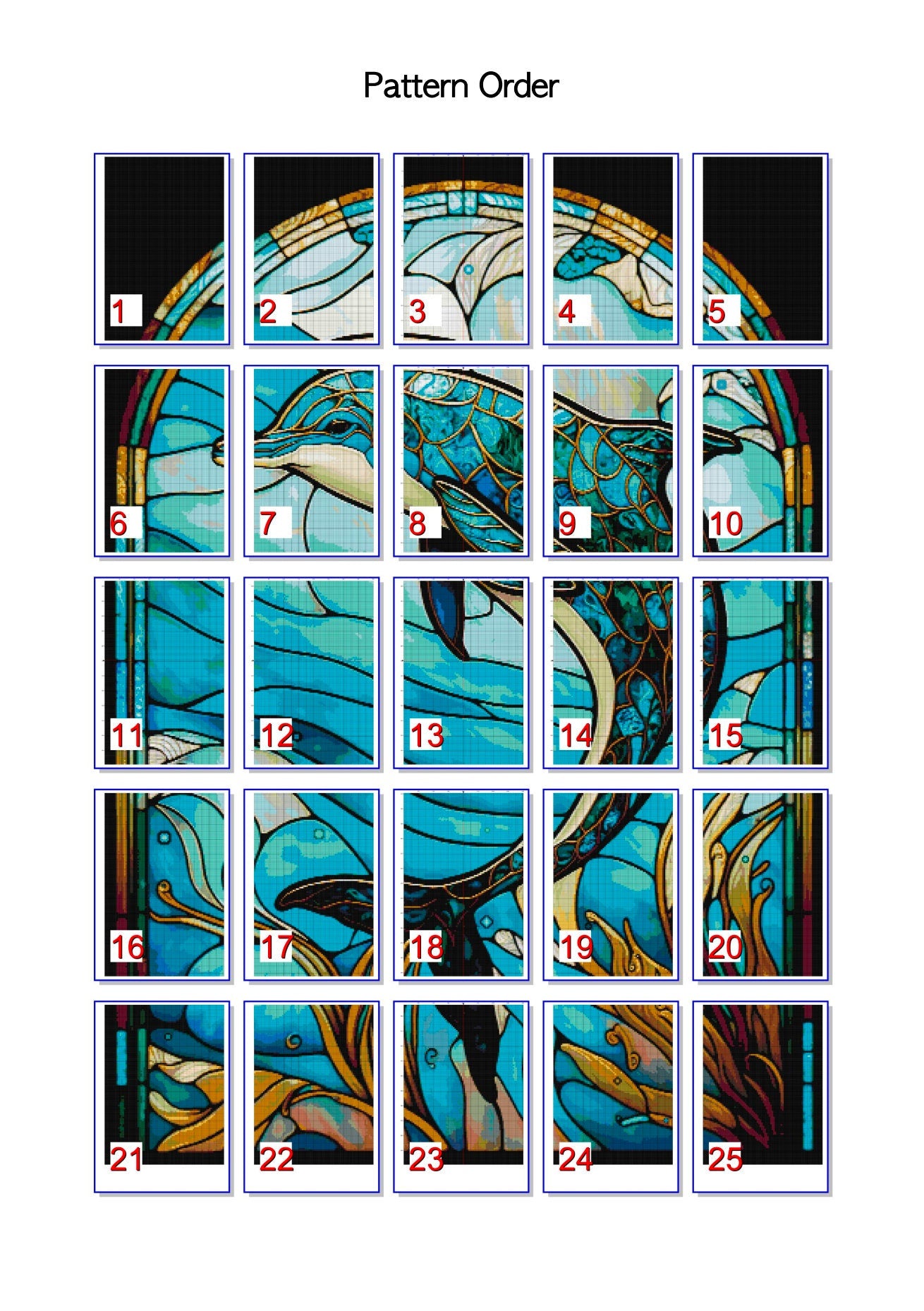 Stained Glass Ocean Collection Dolphin Cross Stitch Chart