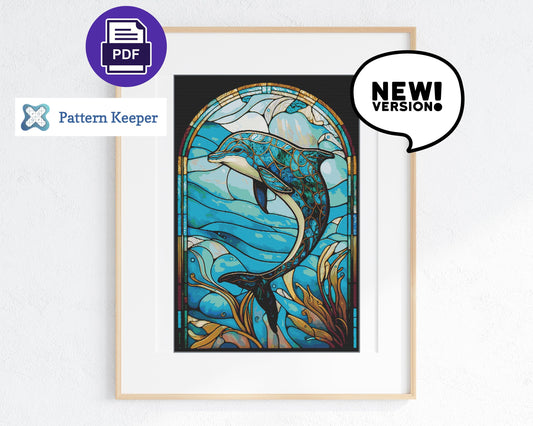 Stained Glass Ocean Collection Dolphin Cross Stitch Chart