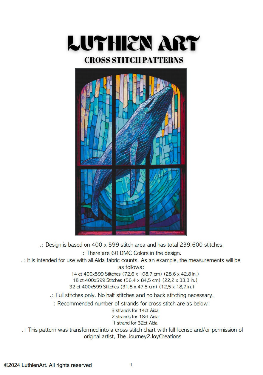 Stained Glass Ocean Collection Whale Cross Stitch Chart