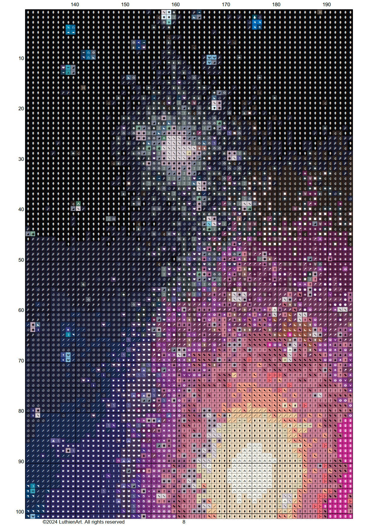 Vintage Starry Night Sky Cross Stitch Chart - Medium Size