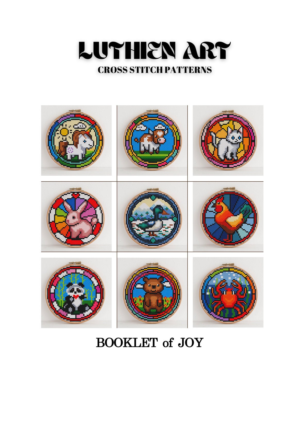 Stained Glass Mini Cross Stitch Booklet of 9 Cute Patterns