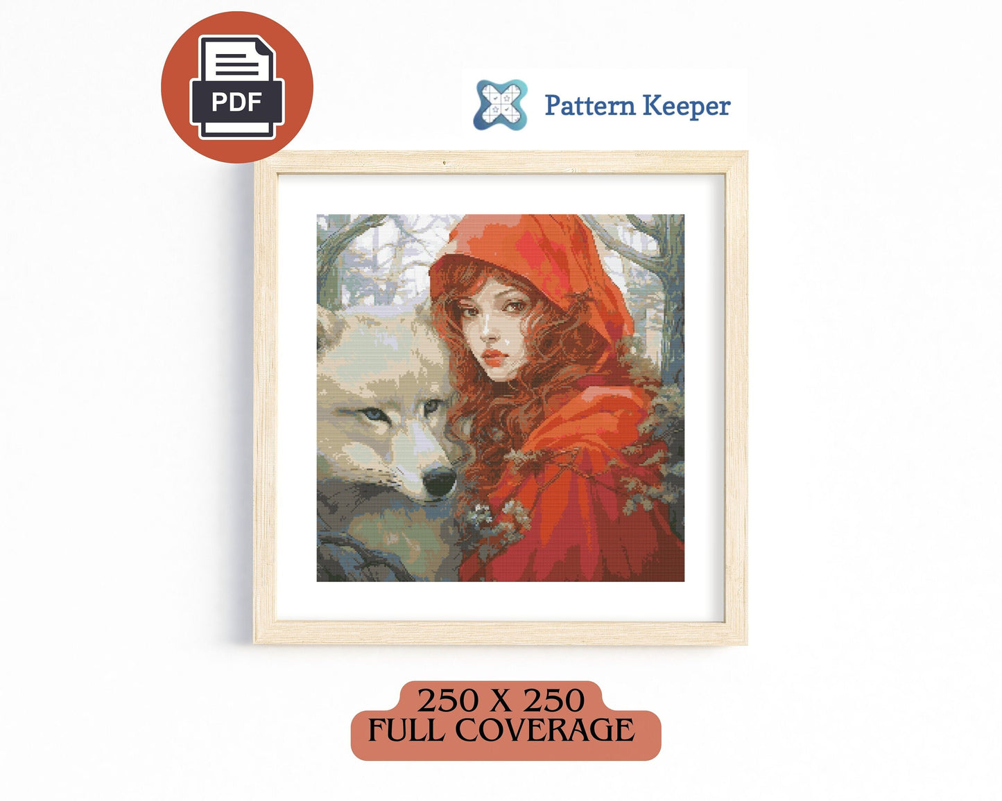 Holly Forest Wolf and The Red Riding Hood Cross Stitch Chart