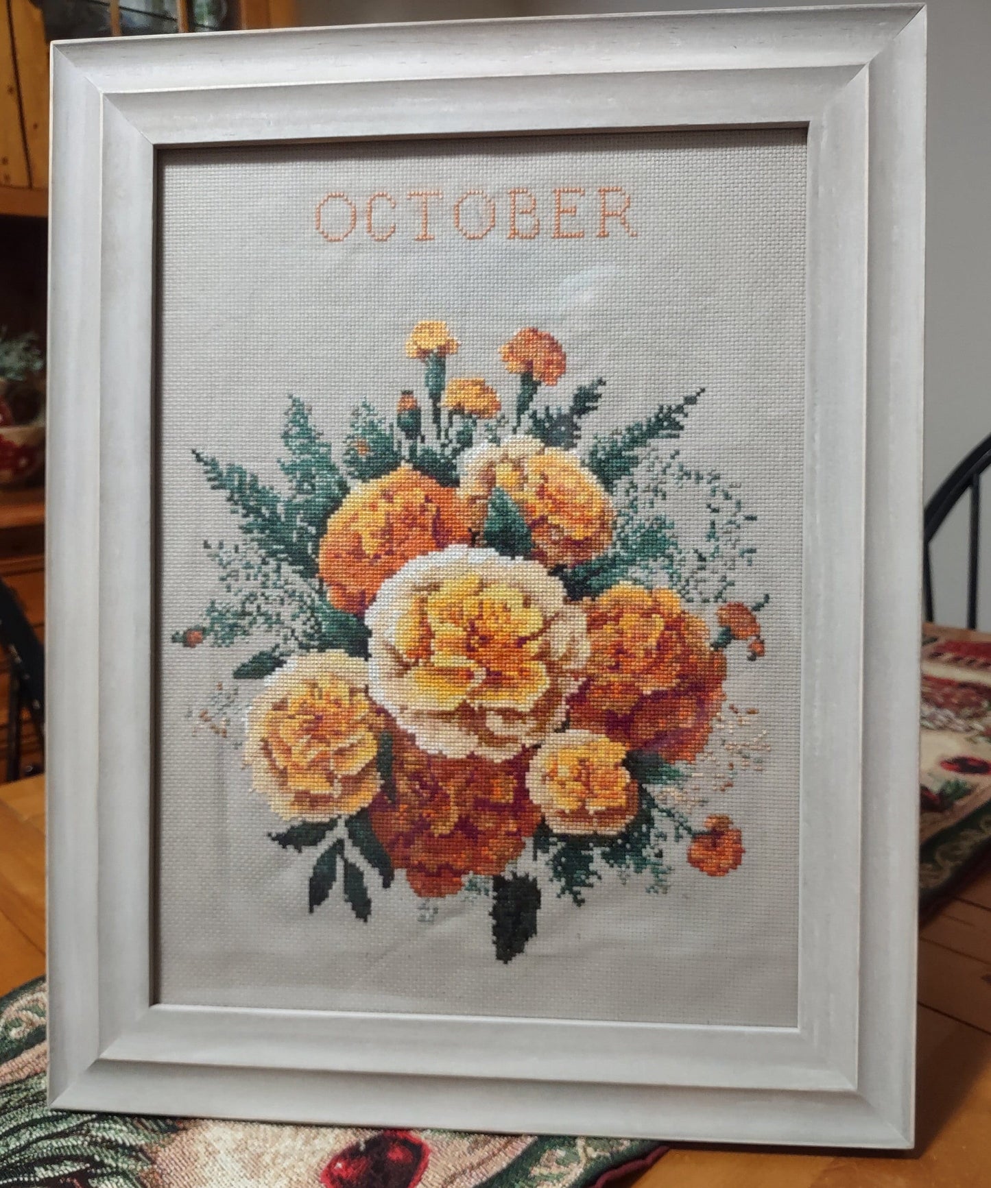 Vintage October Birth Month Flower Cross Stitch Sampler