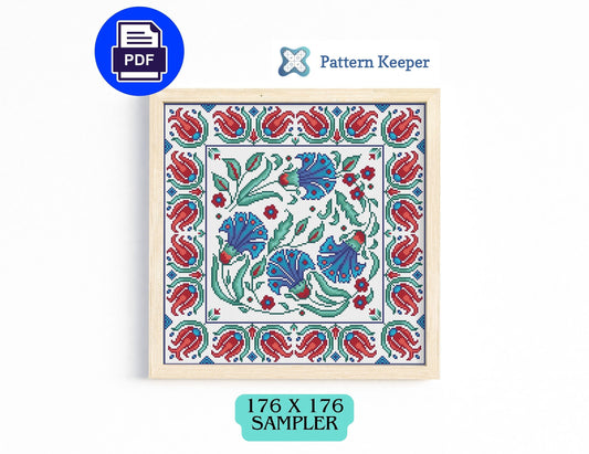 Turkish Tile Art Cross Stitch Sampler