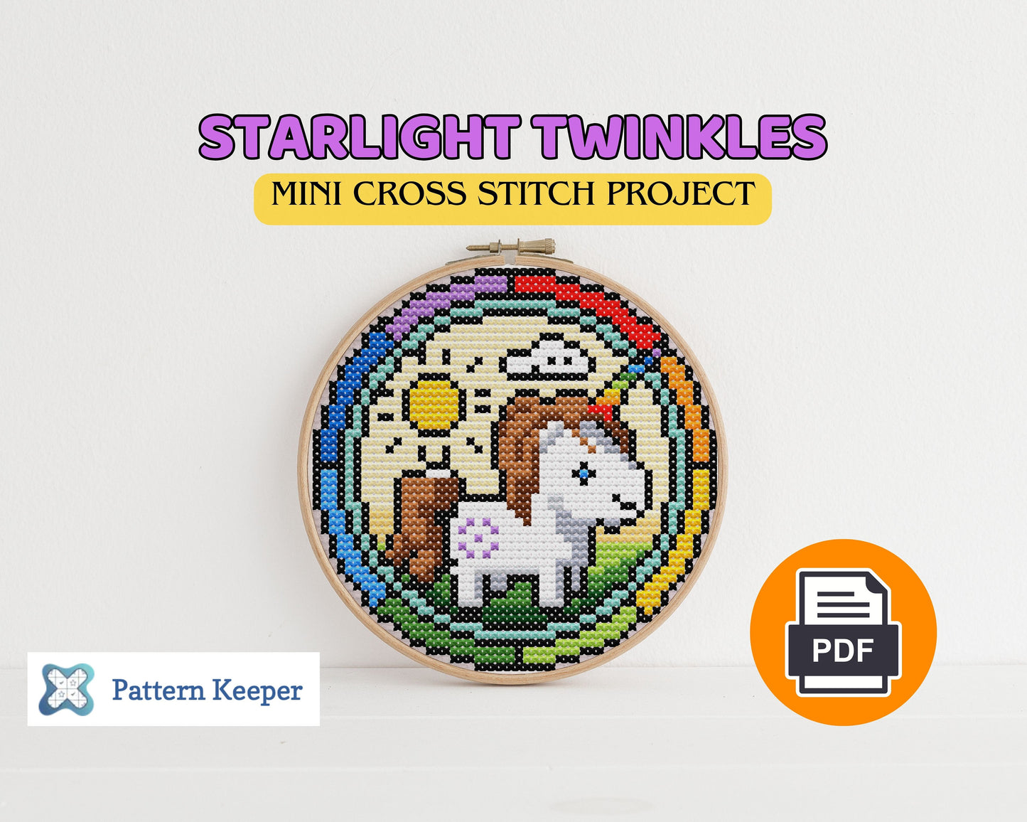 Stained Glass Mini Cross Stitch Unicorn Pattern