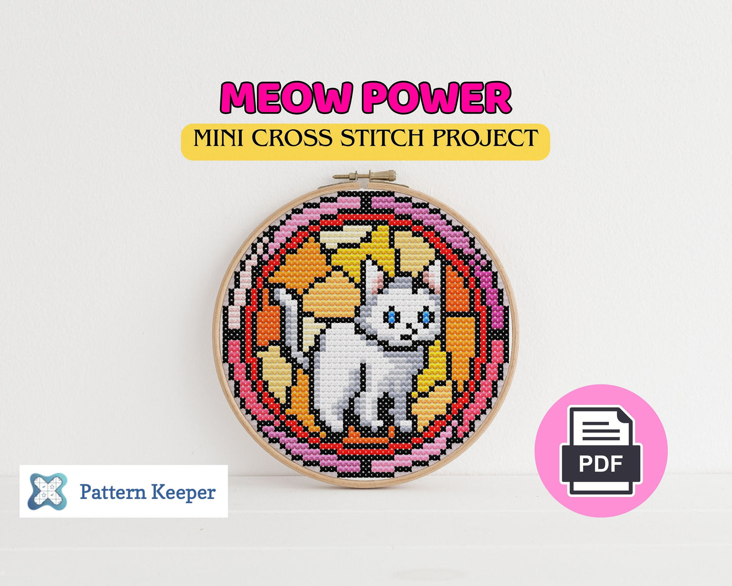 Stained Glass Mini Cross Stitch Cat Pattern