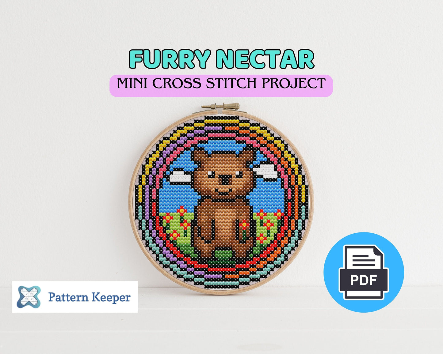 Stained Glass Mini Cross Stitch Bear Pattern