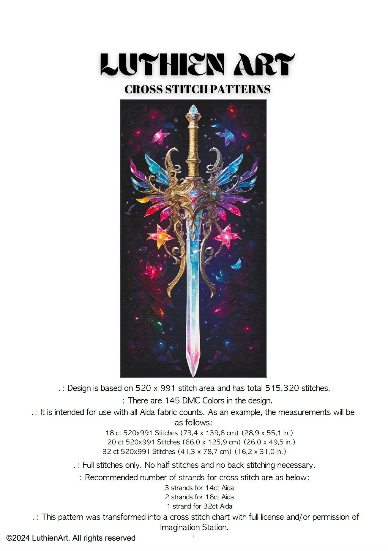 Sword of Celestial Prism Cross Stitch Chart