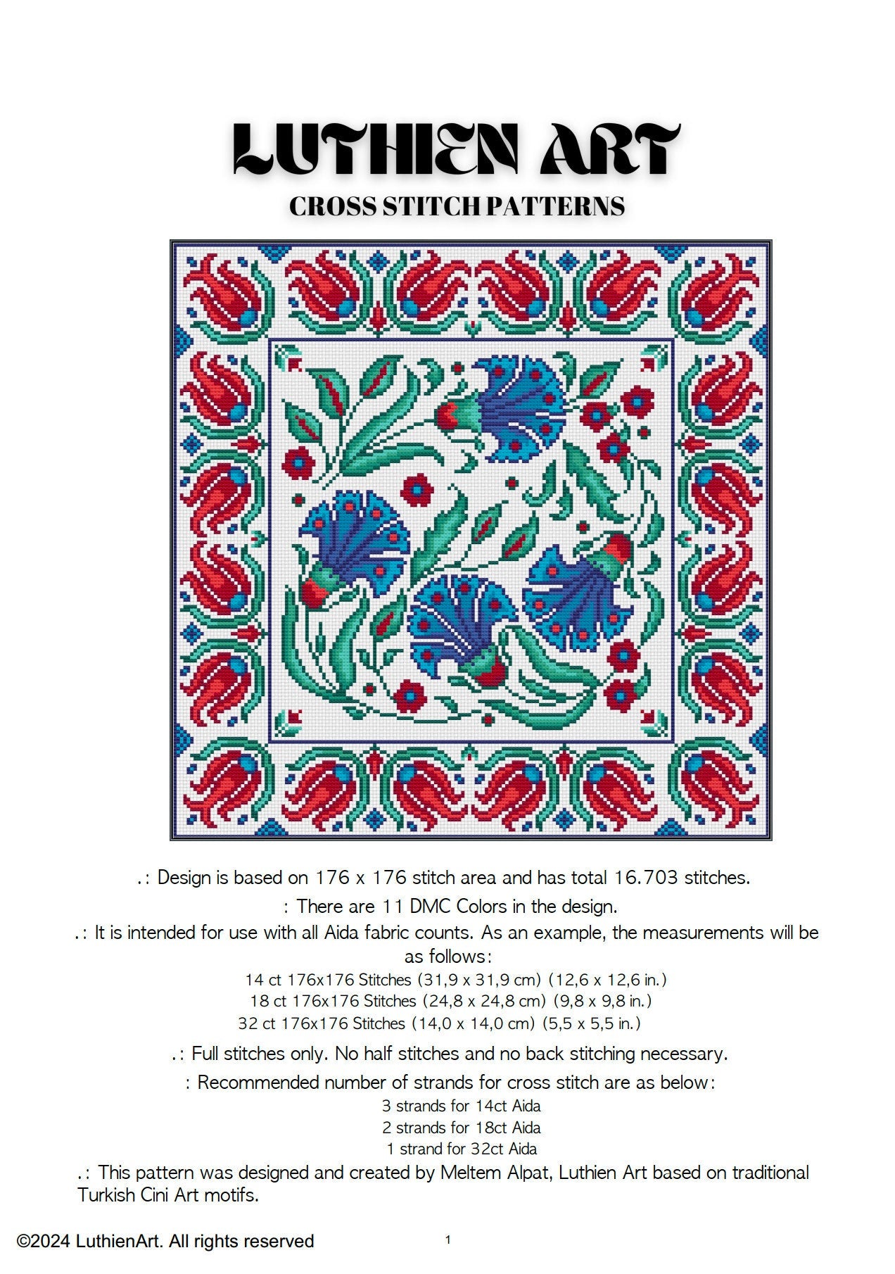 Turkish Tile Art Cross Stitch Sampler