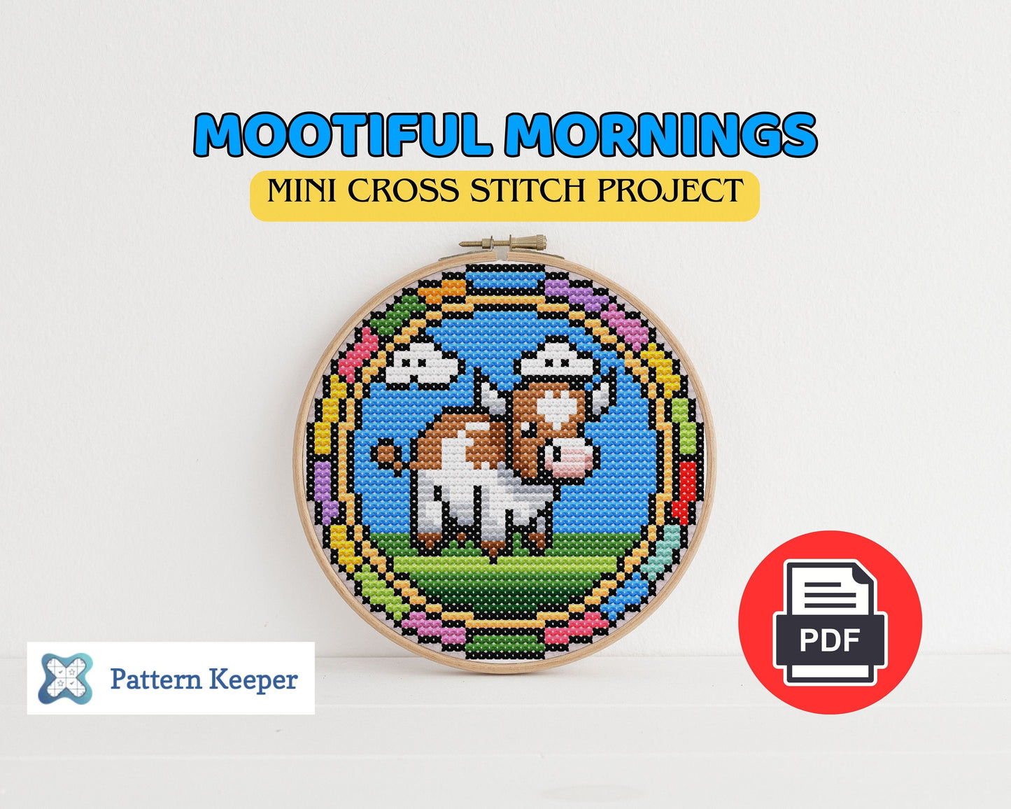 Stained Glass Mini Cross Stitch Cow Pattern