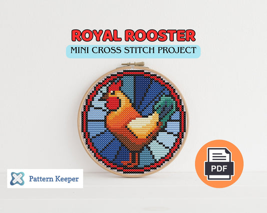 Stained Glass Mini Cross Stitch Rooster Pattern