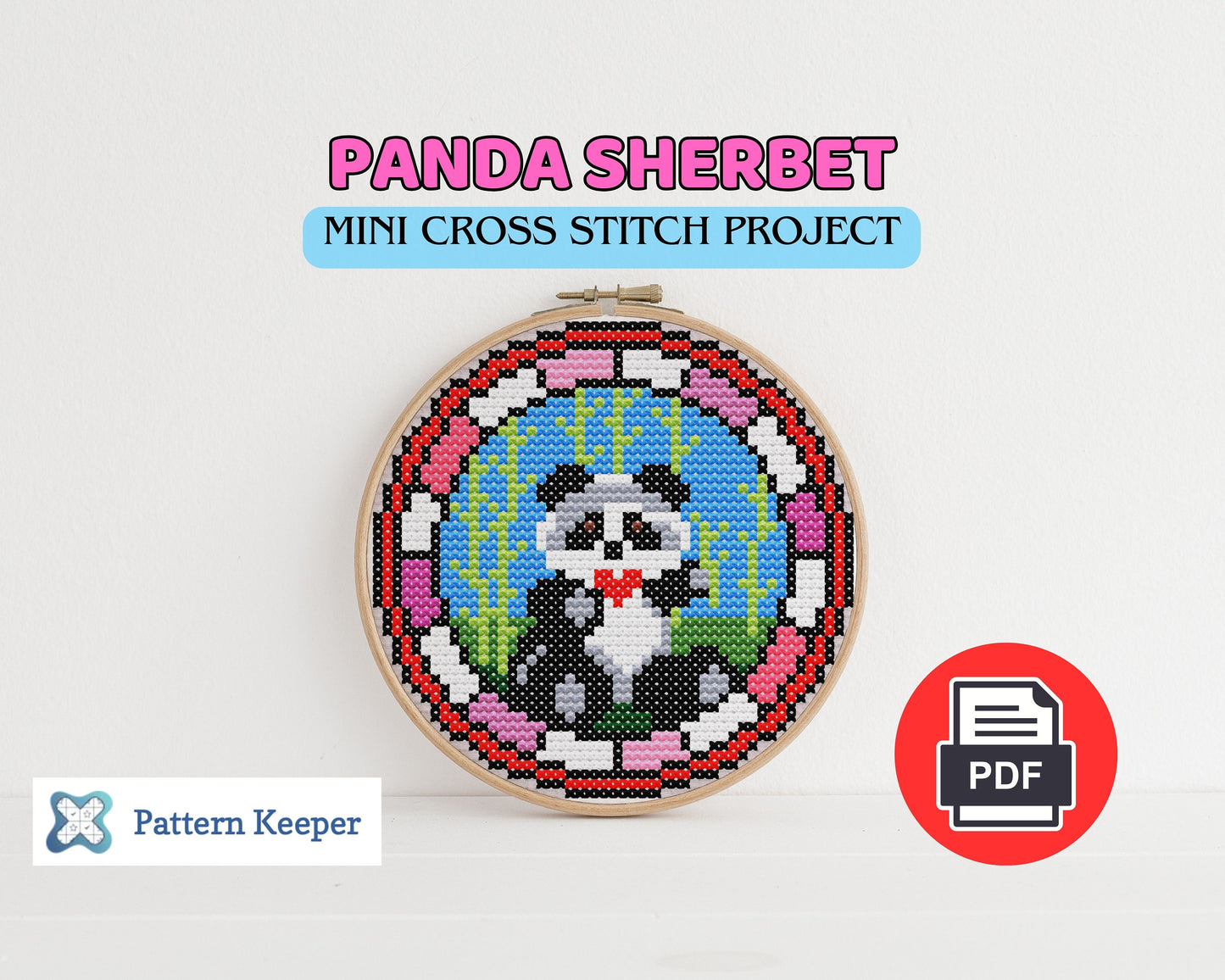 Stained Glass Mini Cross Stitch Panda Pattern