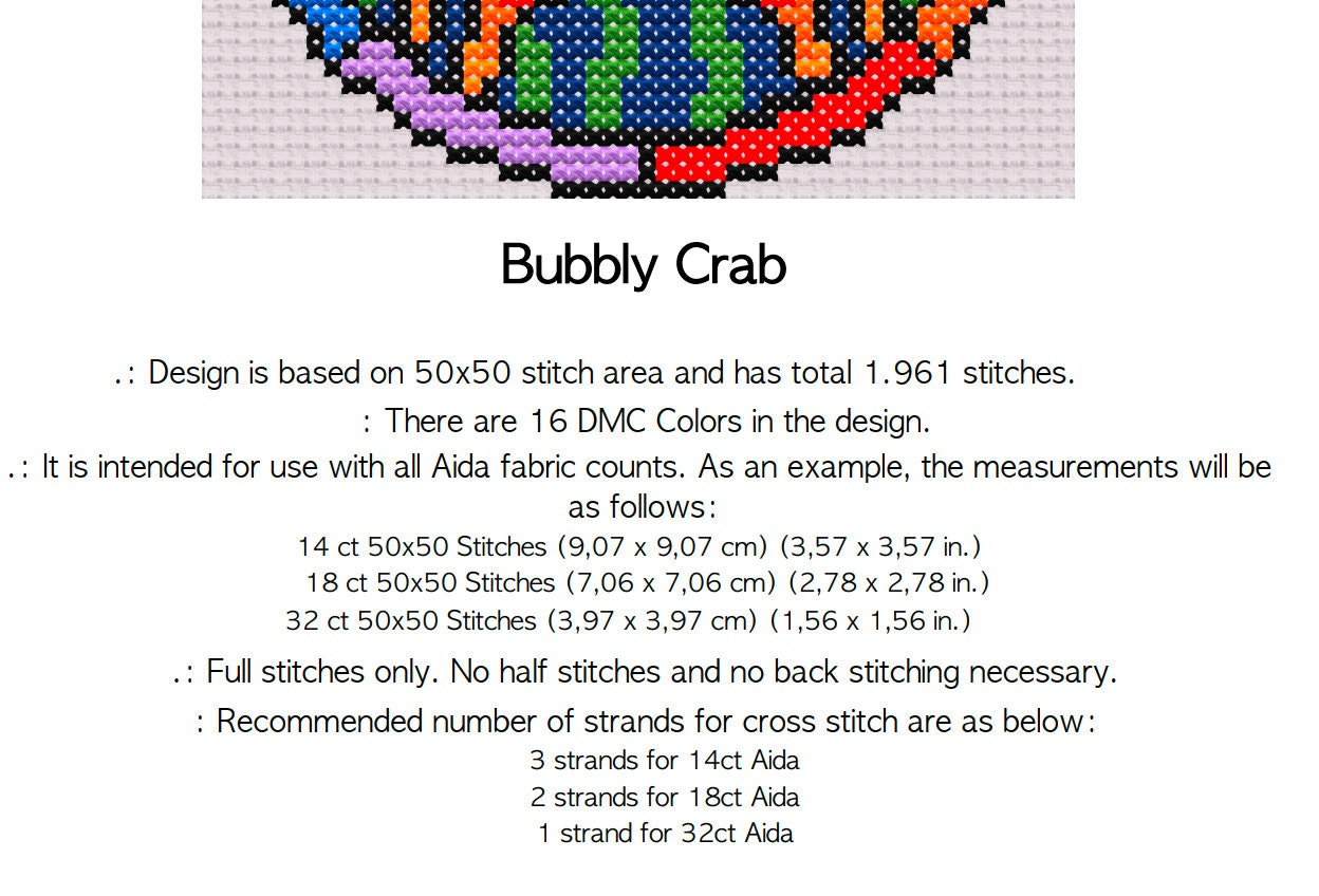 Stained Glass Mini Cross Stitch Crab Pattern