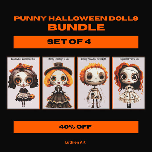 Set of 4 BUNDLE Halloween VooDoo Dolls Cross Stitch Patterns