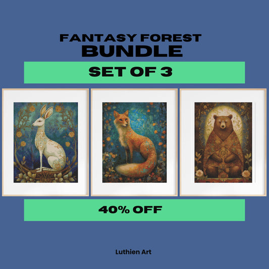 Set of 3 BUNDLE Vintage Fantasy Forest Cross Stitch Charts