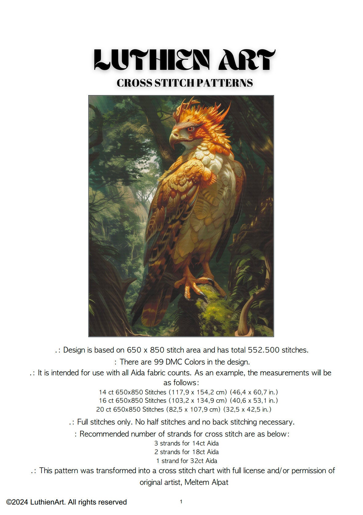 Golden Crowned Eagle Cross Stitch Chart