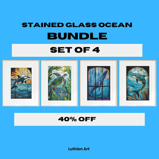 Set of 4 BUNDLE Stained Glass Ocean Cross Stitch Charts