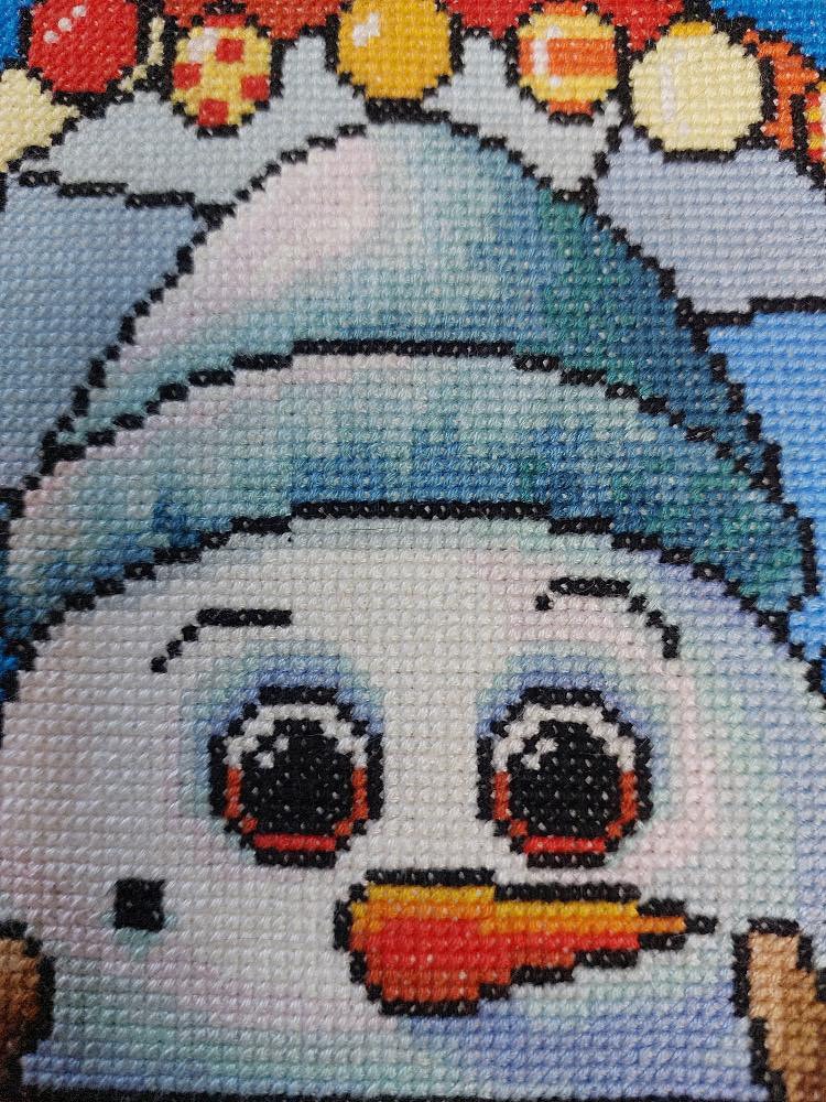 Stained Glass Snow Man Christmas Peeking Cross Stitch Pattern