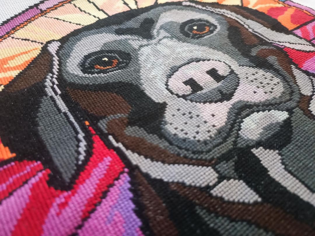 Stained Glass Black Labrador Retriever Cross Stitch Pattern