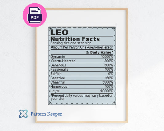 Zodiac Nutrition Facts Leo Cross Stitch Pattern