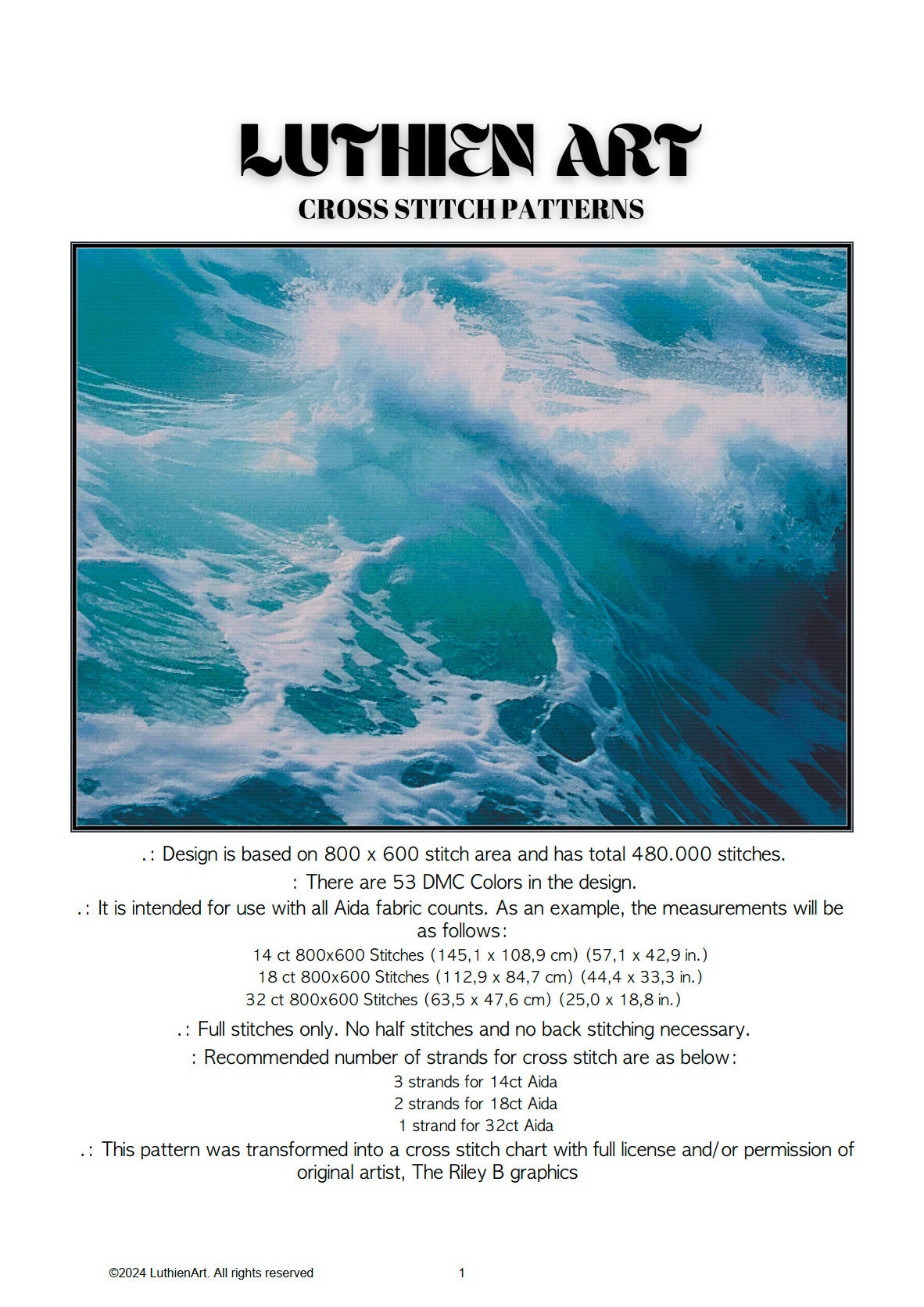 Foamy Ocean Waves  Cross Stitch Chart (Large)