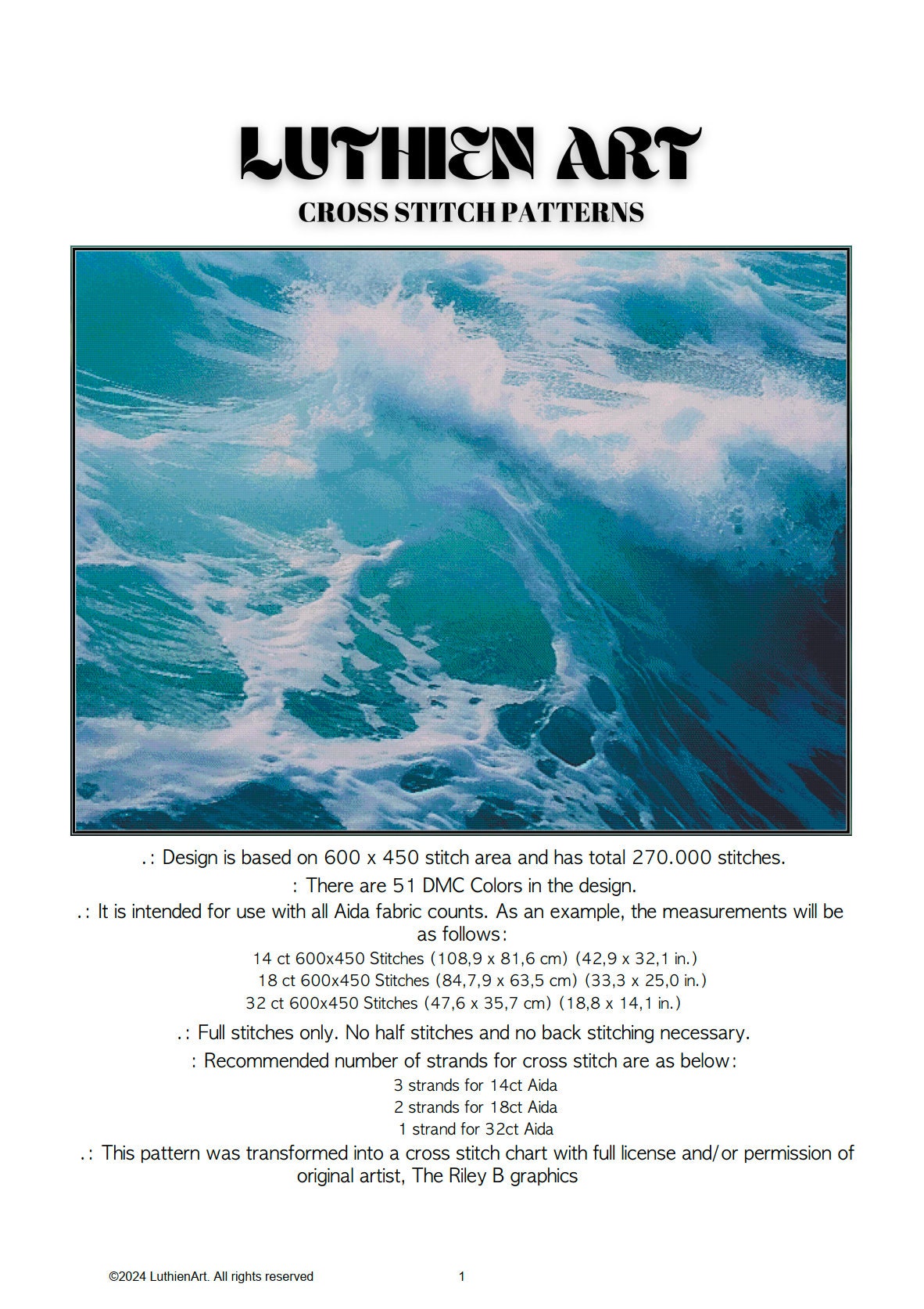 Foamy Ocean Waves Cross Stitch Chart (Medium)