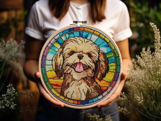 Stained Glass Shih Tzu Cross Stitch Pattern