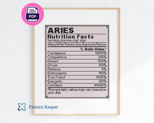 Zodiac Nutrition Facts Aries Cross Stitch Pattern