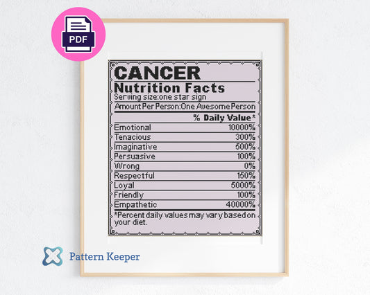 Zodiac Nutrition Facts Cancer Cross Stitch Pattern