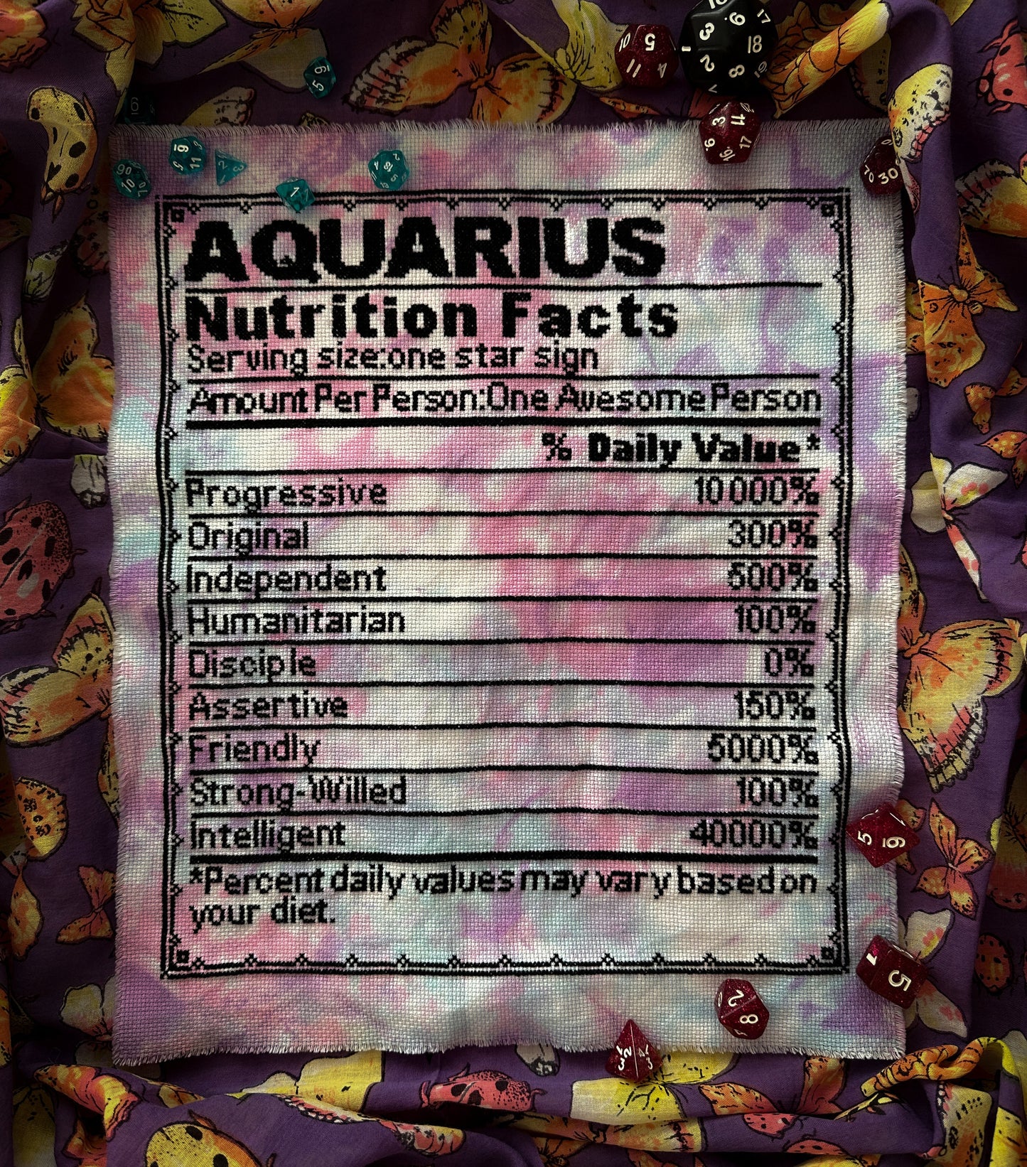 Zodiac Nutrition Facts Aquarius Cross Stitch Pattern