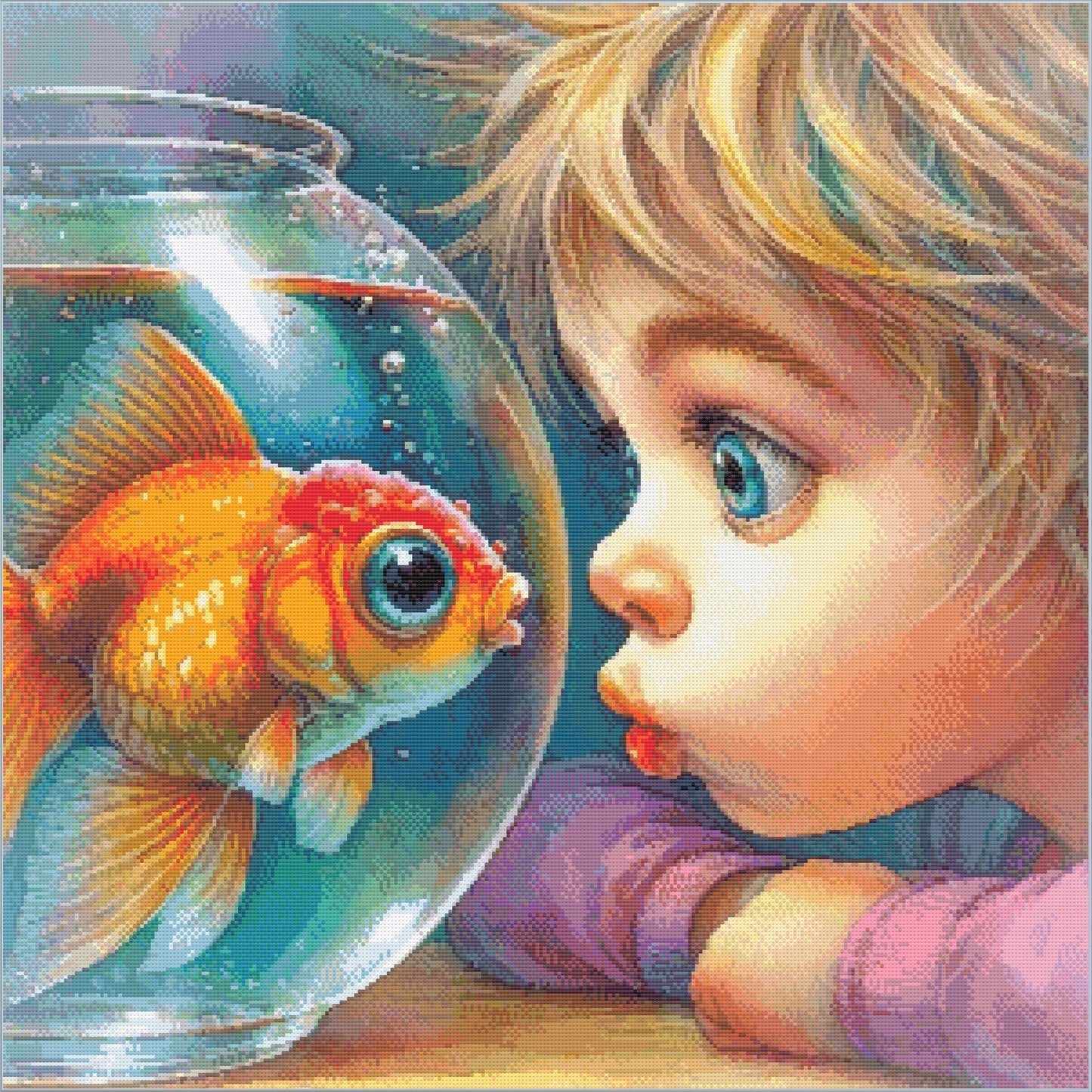 Curious Child and Goldfish Cross Stitch Chart