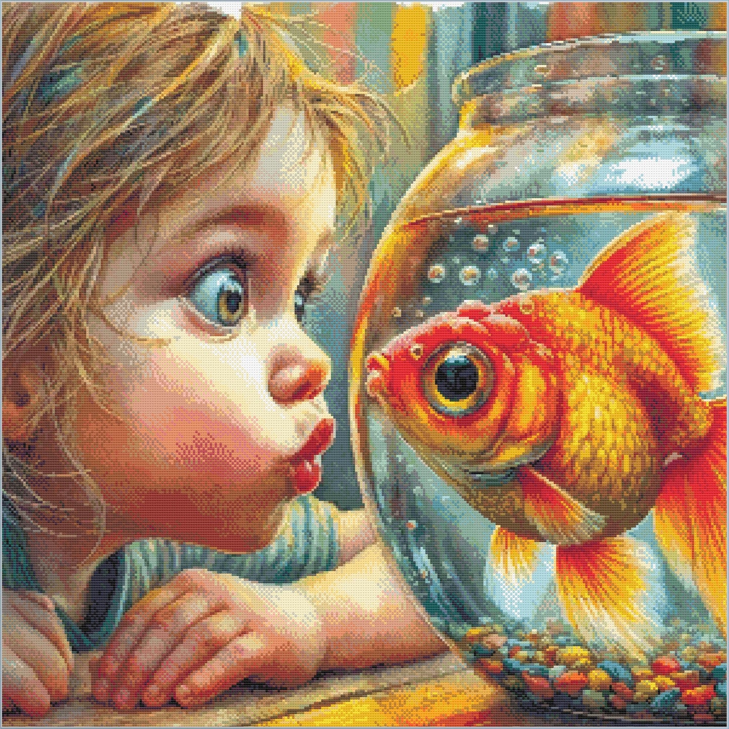 Curious Child and Goldfish II Cross Stitch Chart