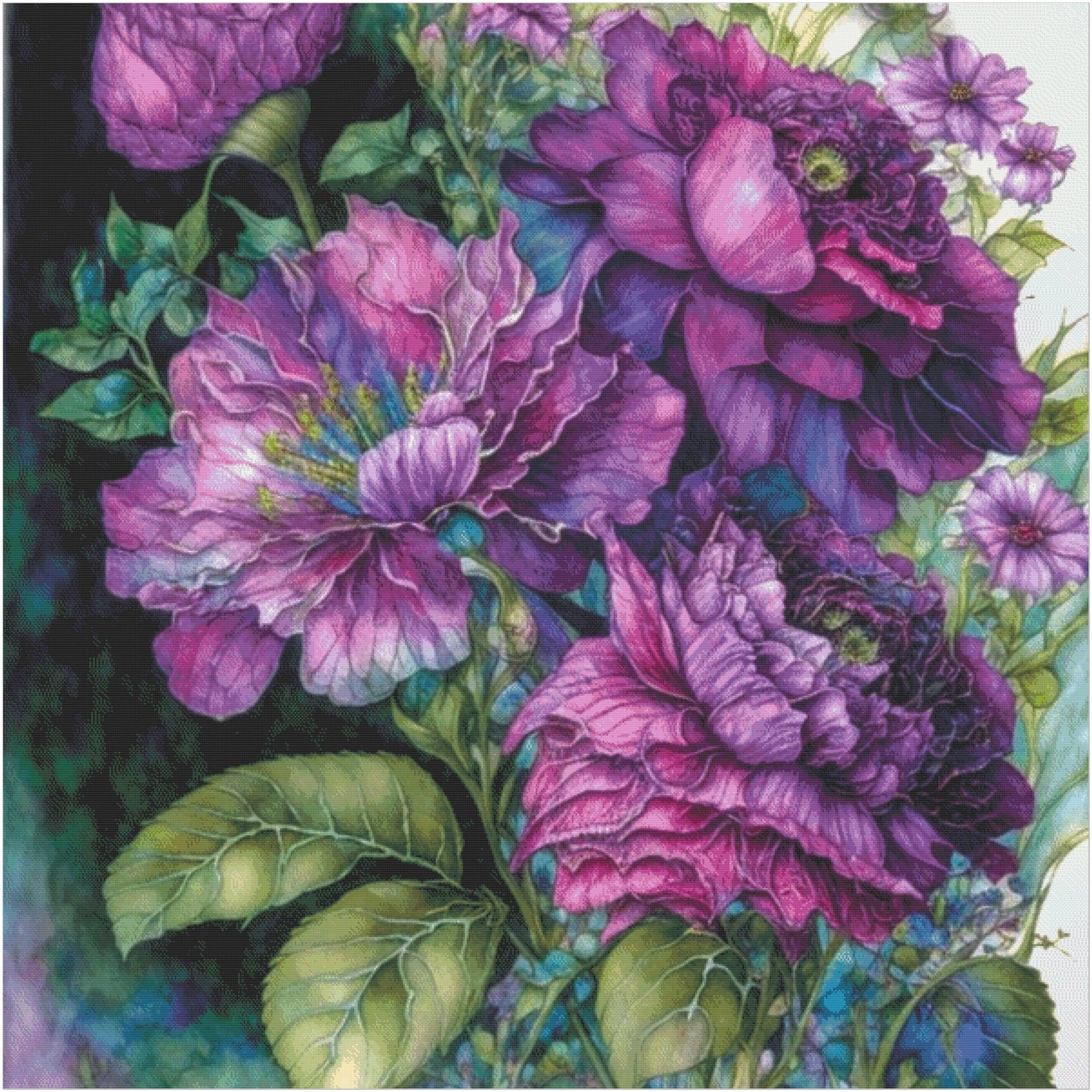 Watercolor Purple Flowers Cross Stitch Chart