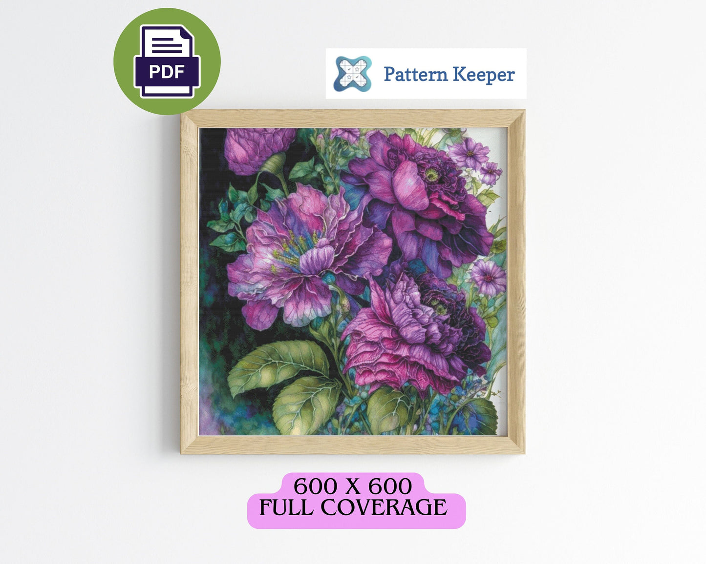 Watercolor Purple Flowers Cross Stitch Chart