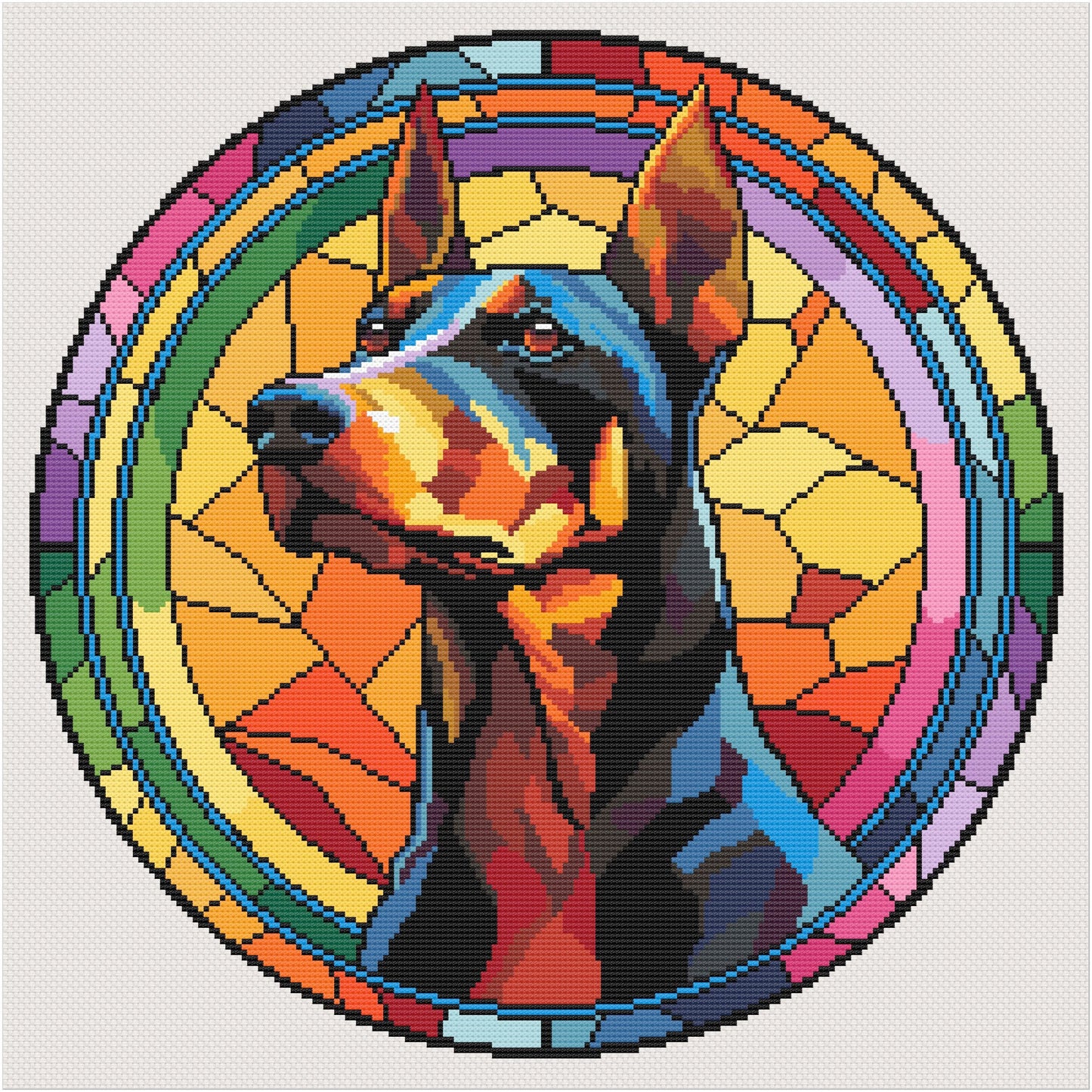 Stained Glass Dobermann Cross Stitch Pattern