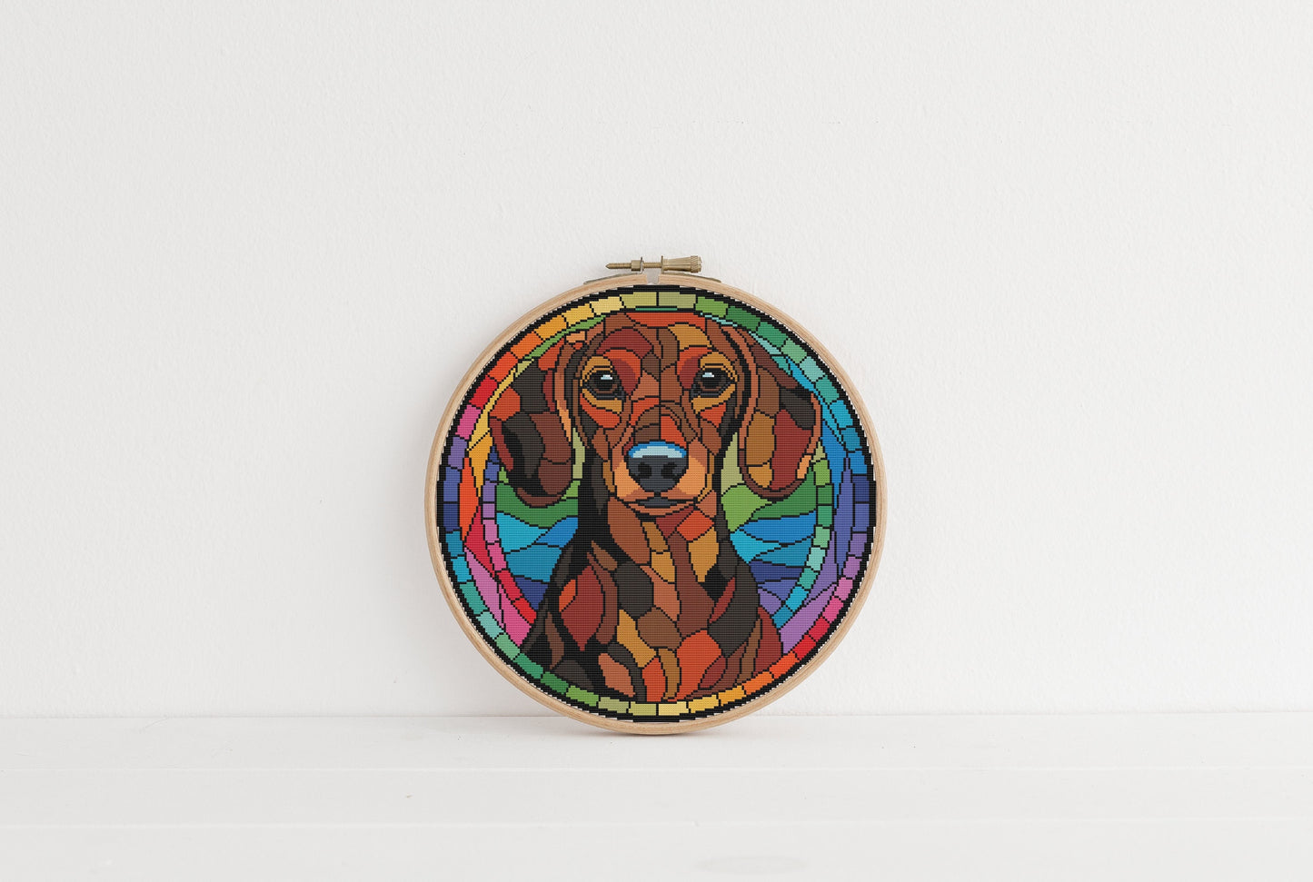 Stained Glass Dachshund Cross Stitch Pattern