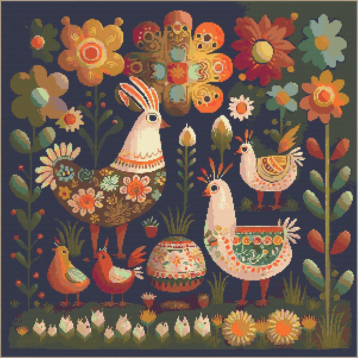 Easter Folklore Rooster Cross Stitch Chart