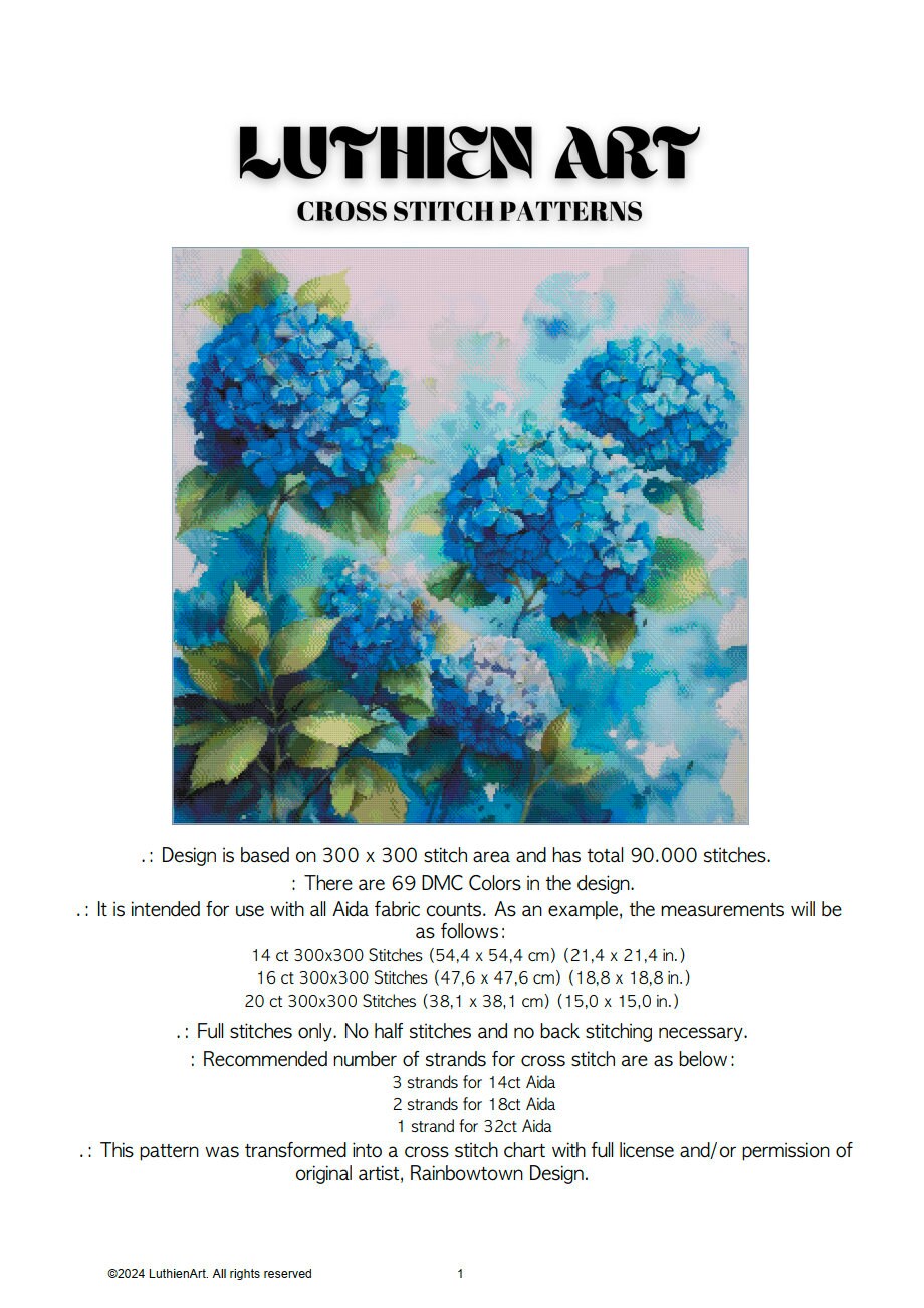 Blue Hydrangea Cross Stitch Chart