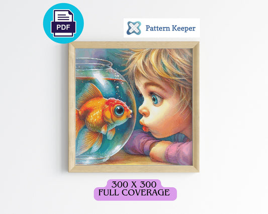 Curious Child and Goldfish Cross Stitch Chart