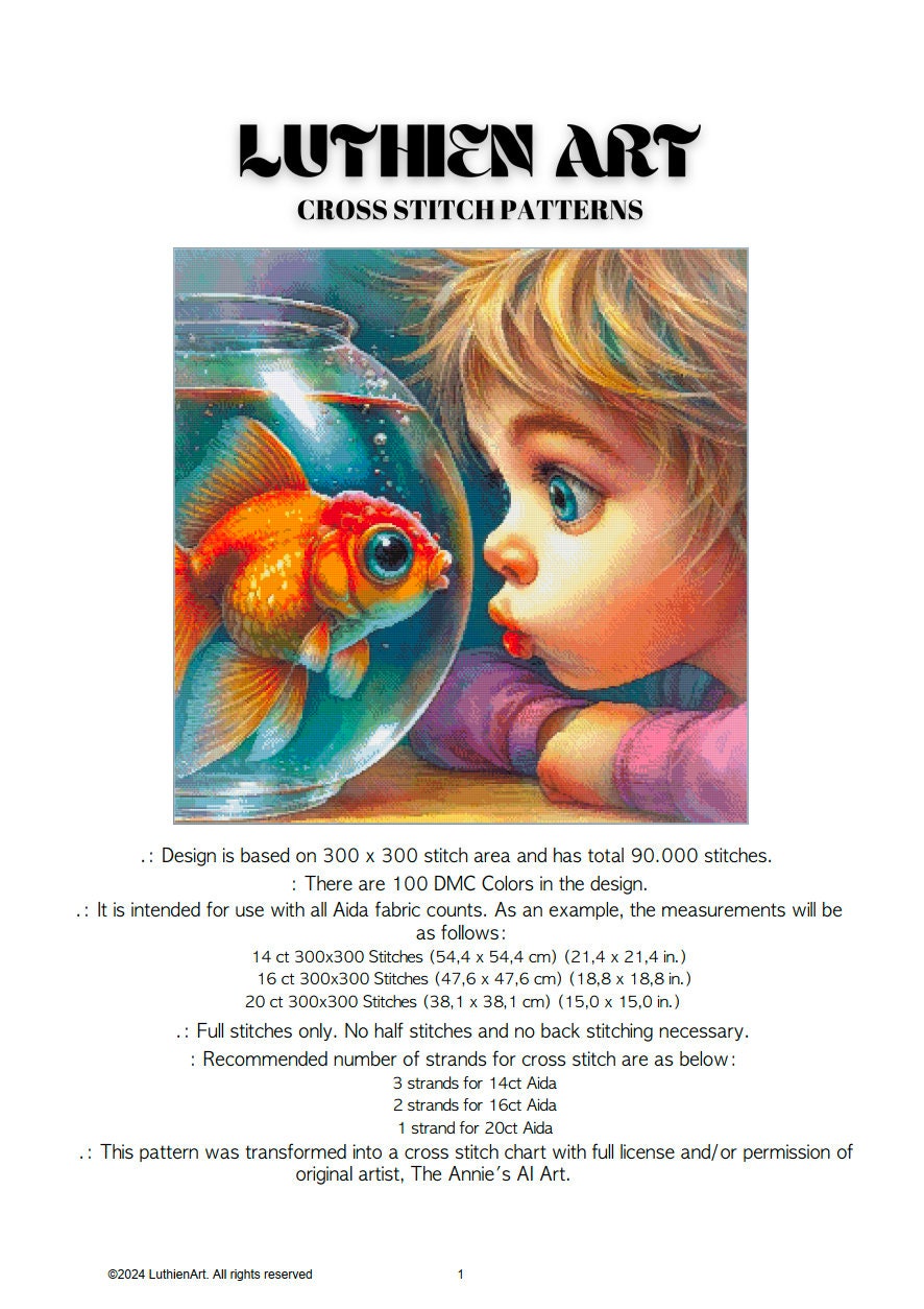 Curious Child and Goldfish Cross Stitch Chart