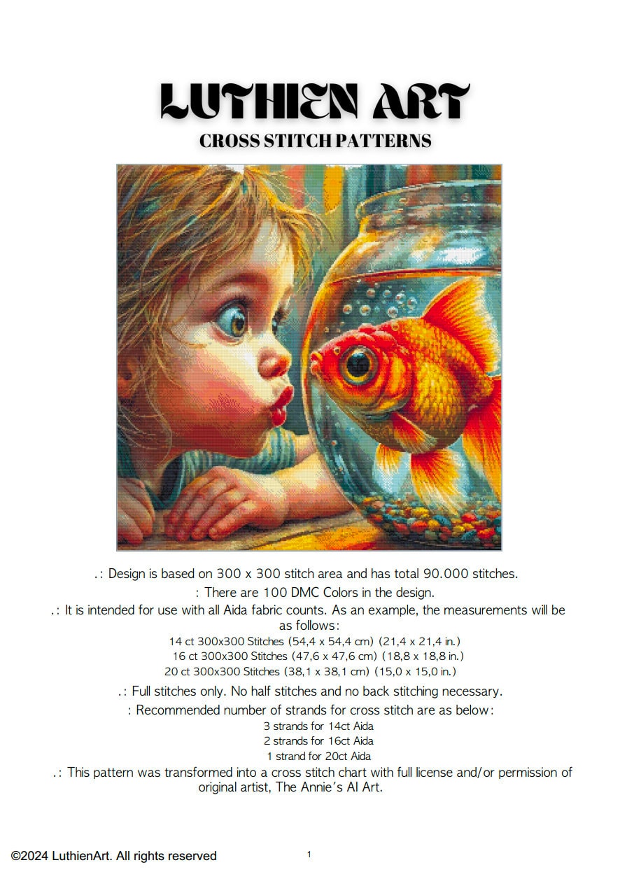 Curious Child and Goldfish II Cross Stitch Chart