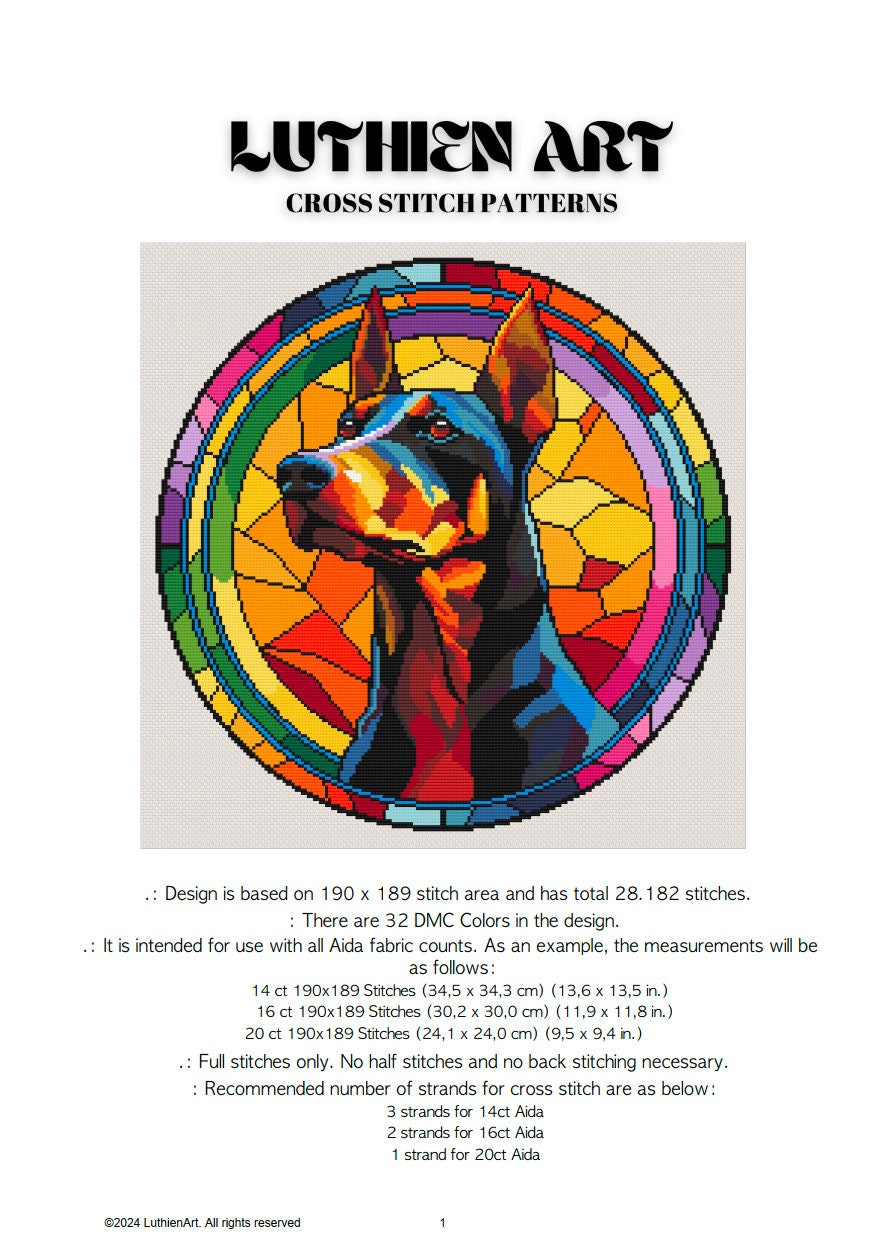 Stained Glass Dobermann Cross Stitch Pattern