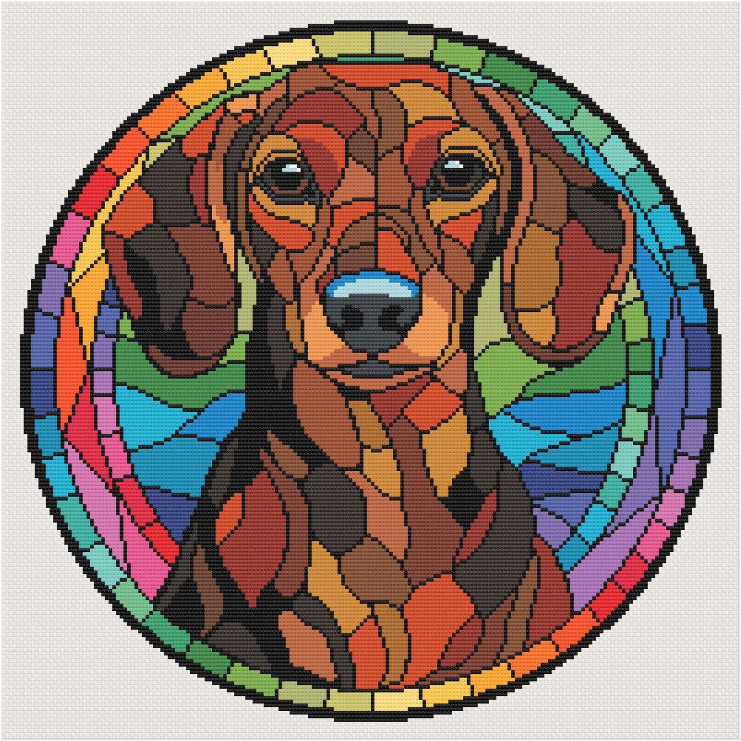 Stained Glass Dachshund Cross Stitch Pattern