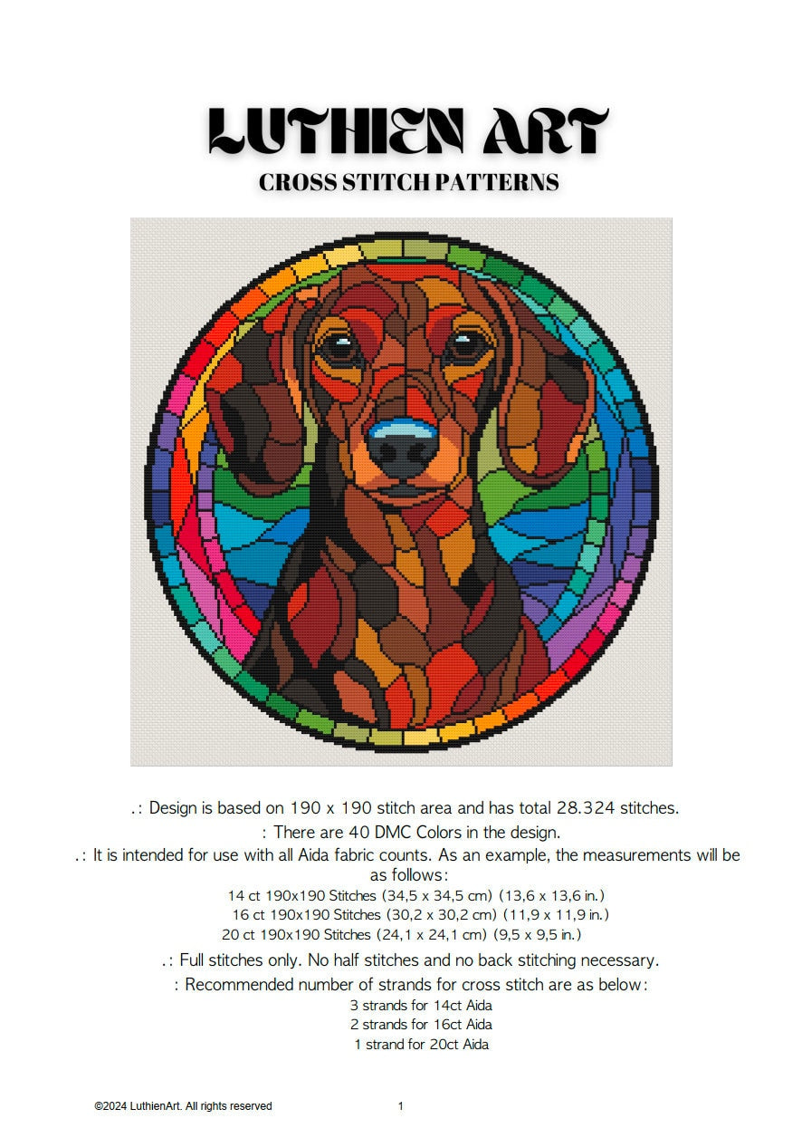 Stained Glass Dachshund Cross Stitch Pattern