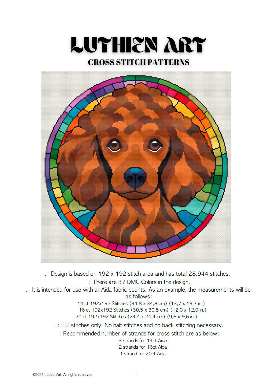 Stained Glass Poodle Cross Stitch Pattern