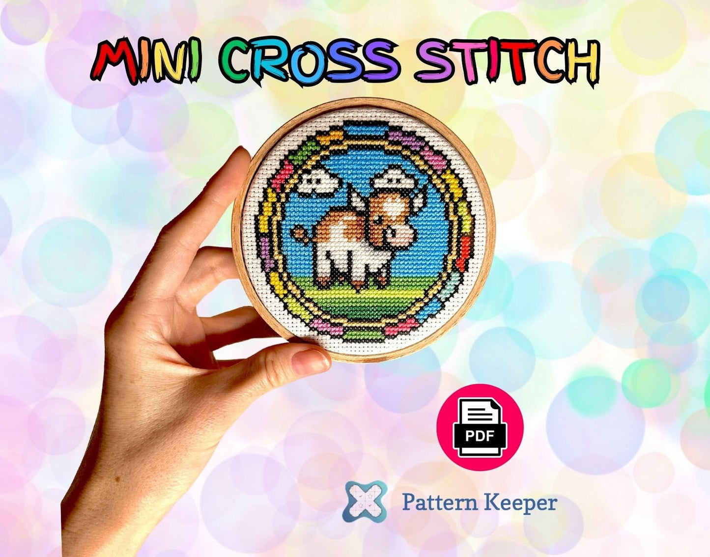 Stained Glass Mini Cross Stitch Cow Pattern