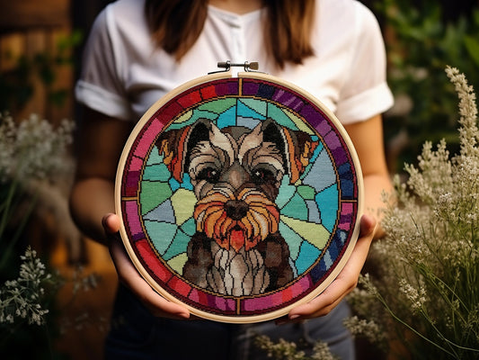 Stained Glass Schnauzer Cross Stitch Pattern