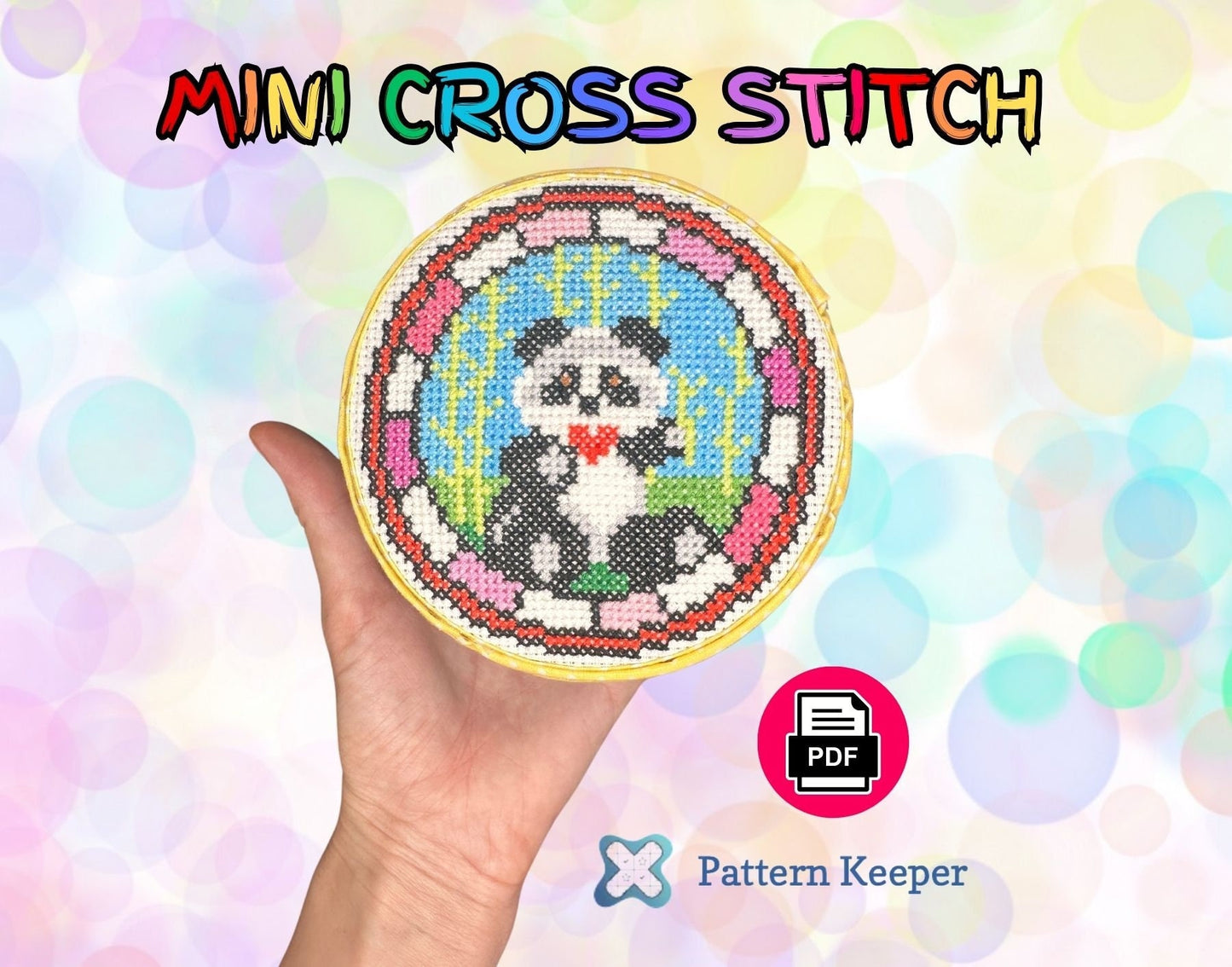 Stained Glass Mini Cross Stitch Panda Pattern