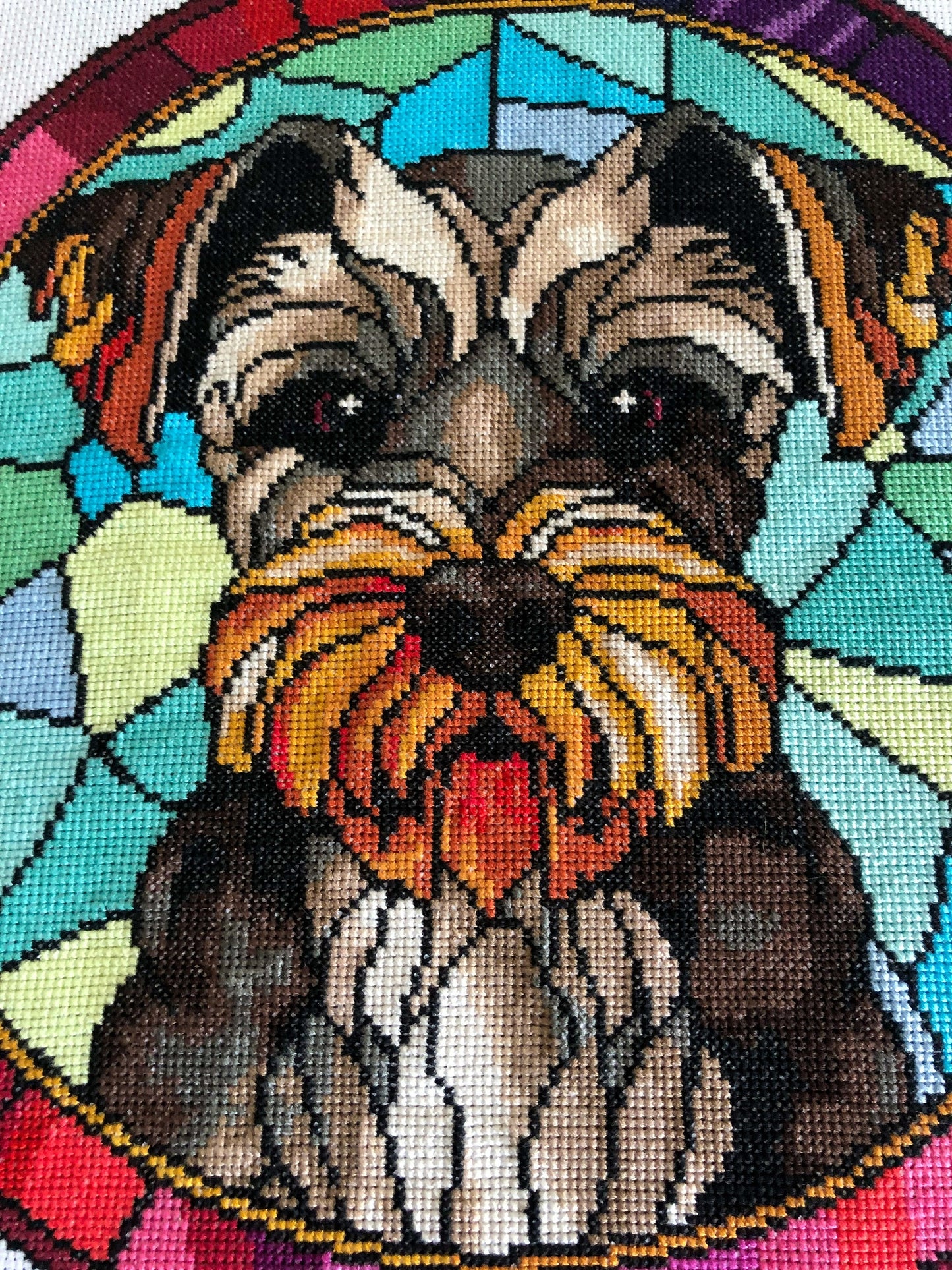 Stained Glass Schnauzer Cross Stitch Pattern